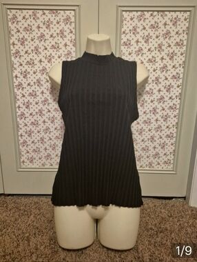 New A New Day Ribbed Mock Neck Black Tank Top Size M